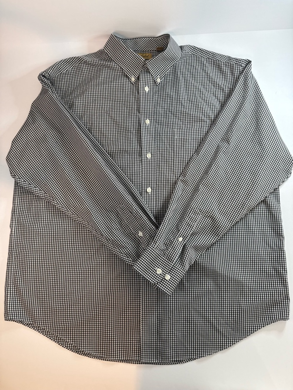 Roundtree & Yorke Gold Label Mens Dress Shirt XL Black/White Checks No Iron